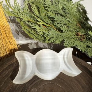 Triple Moon Selenite Crystal Carving
