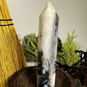 Large moss agate tower