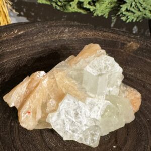 Apophyllite and peach calcite