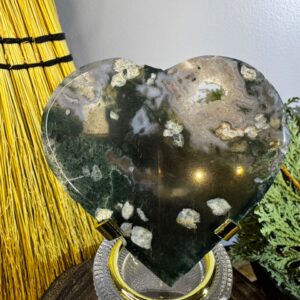 Moss Agate Heart with stand