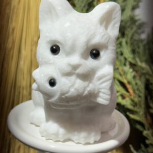 White Jade Cat with fish
